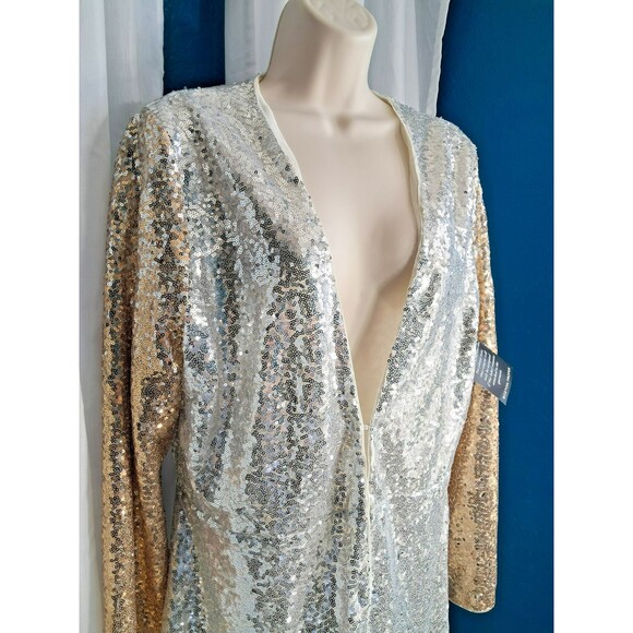 NWT Women’s Alexia Admor Silver Gold Ombre Sequin Duster Size M Cardigan Trench - Picture 4 of 11